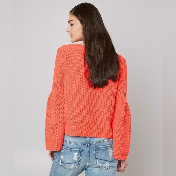 Free People Damsel Bell Sleeve Sweater in Coral Sz Medium 100% Cotton - Picture 4 of 12